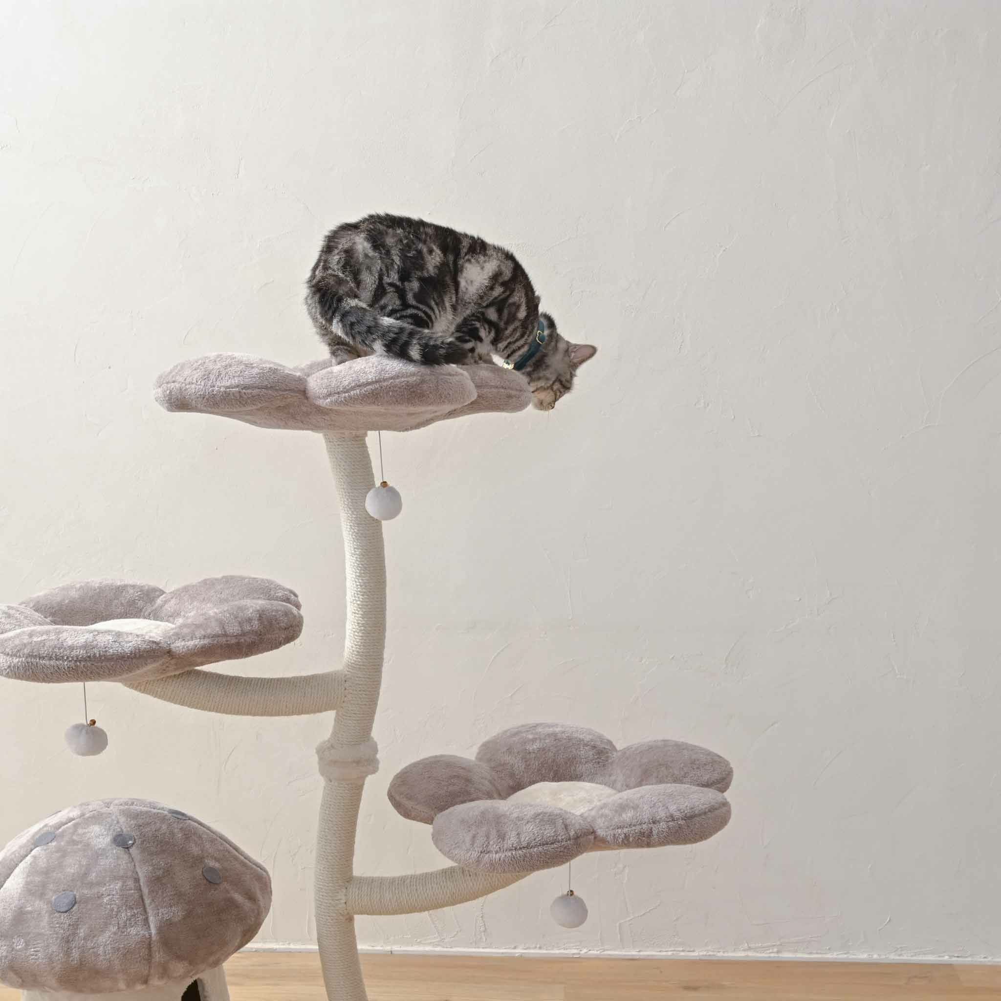 キャットツリーおしゃれ猫タワーかわいいきのこ花爪とぎ付き猫ベッド多